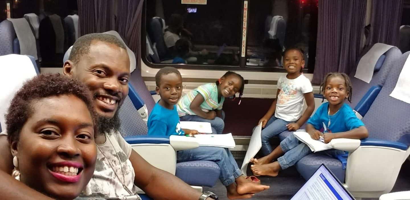 Family riding from Los Angeles To San Diego On The Amtrak Train