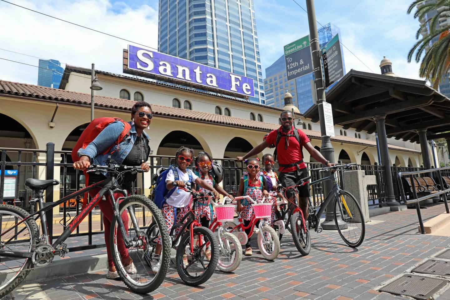 Exploring San Diego on Bikes after arriving on the Amtrak