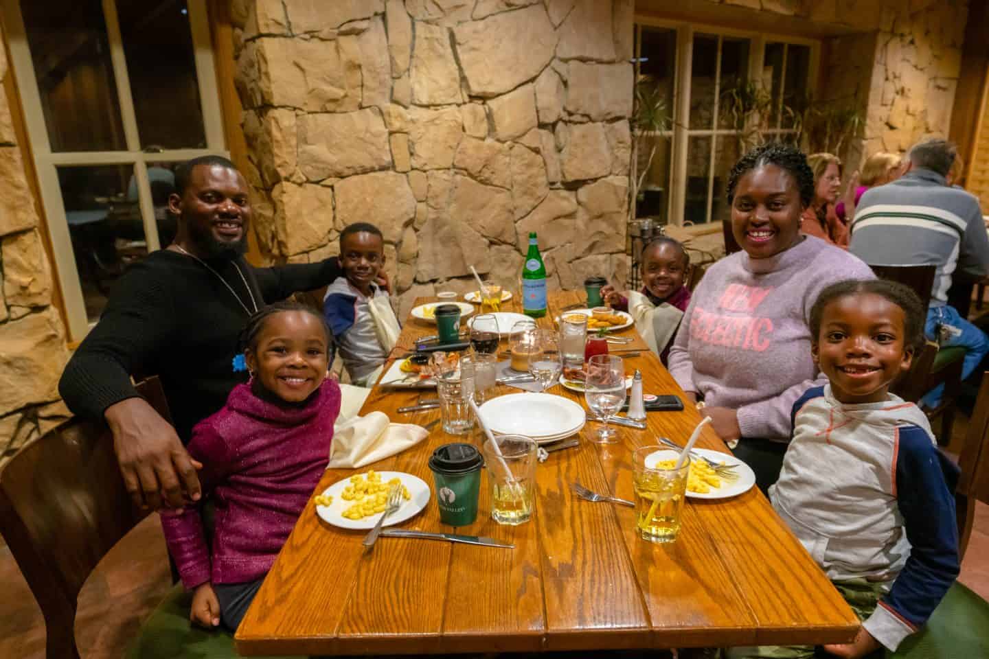 black family at dinner at deer valley ski resort utah