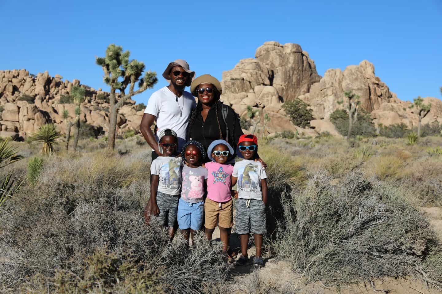 family portrait in joshua tree national park with kids