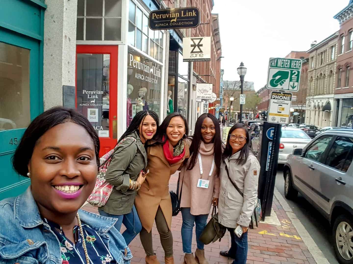 black women in downtown portland with friends