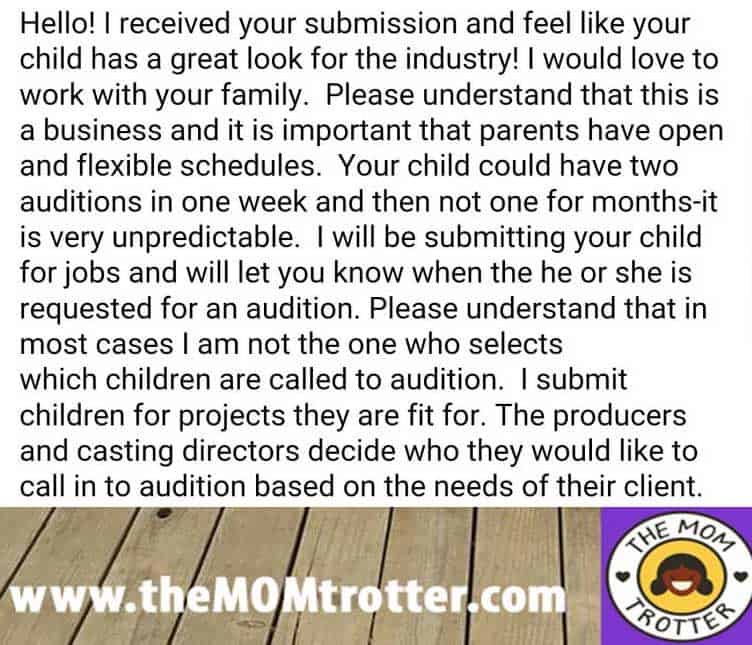 Kids Talent Agency response to The Mom Trotter